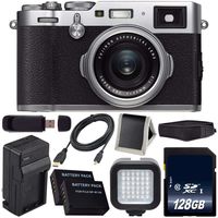 Fujifilm X100F Digital Camera (Silver) International Model 16534584 + NPW-126 Replacement Lithium Ion Battery + 128GB SDXC Class 10 Memory Card Bundle