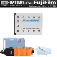 Battery Kit for Fujifilm FinePix XP70, XP80, XP90, XP120 Waterproof Digital Camera Includes Extended Replacement (1000Mah) for Fuji NP-45A, NP-45s Battery + Floating Strap + Microfiber Cleaning Cloth