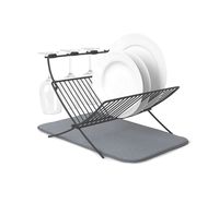 Umbra XDRY Dish Drying Rack and Microfiber Dish Mat - Space Saving Lightweight Design, Folds Up For Easy Storage, Charcoal