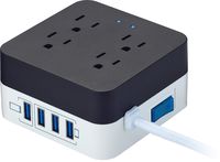 Australis Tech USB Hub and Power Outlet with Surge Protection - 4 USB Ports - 4 Power Outlets - On/Off Switch - 1.8m Power Cord - Compact Cube Design - Ideal for Home or Office