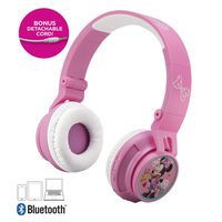 Minnie Mouse Kids Bluetooth Headphones for Kids Wireless Rechargeable Foldable Bluetooth Headphones with Microphone Kid Friendly Sound & Bonus Detachable Cord