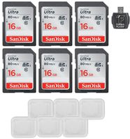 16GB 80 MB Class 10 Sandisk SDSDUNC-016G-GN6IN- 6 Pack with Jewel Case and Card Reader