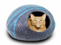 MEOWFIA Premium Felt Cat Cave Bed (Large) - Eco Friendly 100% Merino Wool Bed for Large Cats and Kittens (Large, Black/Aqua)
