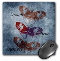 3dRose LLC 8 x 8 x 0.25 Inches Mouse Pad, Inspired Butterflies"Dream, Believe and Achieve" (mp_79335_1)