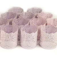 Frux Home and Yard Votive Candle Holders - Flameless Tea Light Votive Wraps- 48 Blush Colored Laser Cut Decorative Wraps Flickering LED Battery Tealight Candles (not Included)