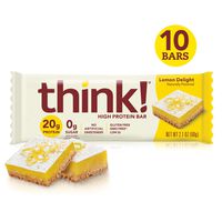 think! (thinkThin) High Protein Bars - Lemon Delight, 20g Protein, 0g Sugar, No Artificial Sweeteners, Gluten Free, GMO Free, 2.1 oz bar (10 Count - packaging may vary)