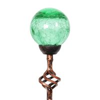 Exhart Solar Green Cracked Crystal Ball Metal Finials Yard Stake - Glass Ball Metal Stake w/Solar LED Outdoor Lights, Glass Globe Metal Artwork, Glass Orb Metal Ground Stake, 3.5" L x 3.5" W x 31" H