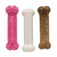 Nylabone NRP002VPP Puppy Chew Variety Toy & Treat Triple Pack Chicken & Lamb & Apple Regular 3 Count, Pink