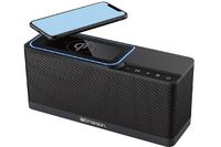 Emerson Radio ER-BTW100 Portable Bluetooth Speaker, 20W Stereo with Qi Wireless Charging, Hands Free Calling, Additional USB Charging, Black