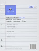 Filler Paper, 5-HP, Wide Ruled, 10-1/2 x 8 Inches, 200/Pack, White
