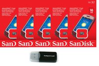 SanDisk 16GB (5 Pack) MicroSD HC Memory Card SDSDQAB-016G (Retail Packaging) LOT OF 5 with Everything But Stromboli Memory Card Reader