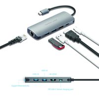 Pepper Jobs USB C Gigabit Ethernet Adapter,USB C Adapter with Gigabit Ethernet,2 USB 3.0 Port,HDMI Port,And PD Port,Type C Charging Hub Compatible for 2016 2017 MacBook Pro 13 15, MacBook 12, Dell XPS