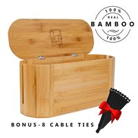 Large Bamboo Cable and Cord Management Organizer Box: X-Large Wire Cover and Cablebox for Power Strip and Surge Protector. Hide White and Black Cords to Baby Proof Your Small Electrical Storage