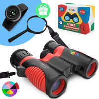 Real Binoculars for Kids with New Wider and Adjustable Neck Strap - Kids Compass Bracelet and Magnifier - Great Gift for Girls and Boys 3-14 Years Old