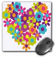 3Drose LLC 8 X 8 X 0.25 Inches Mouse Pad, Blue, Purple, Orange, and Green Flowers Shaped Into a Heart (Mp_124580_1)
