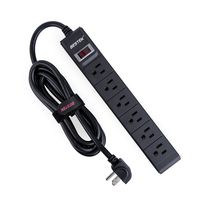 BESTEK 6-Outlet Surge Protector 15A 125V Commercial Power Strip with 6-Foot Long Power Cords and Right-Angled Power Plug, 200 Joules, FCC ETL Listed, Black