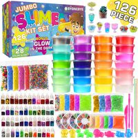 126 Pcs DIY Slime Making Kit for Girls Boys - Birthday Idea for Kids Age 5+. Ultimate Fluffy Slime Supplies Include 28 Crystal Slime, 2 Glow in The Dark Powder, 48 Bottle Glitter Jar etc.