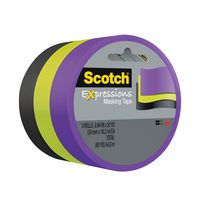 Scotch Expressions Masking Tape, 0.94 " x 20 yd, Pack of 3, Lime Green/Black/Purple, 3 Rolls (3437-3GBP)