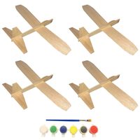 Balsa Wood Jetfire Gliders by Guillow | Wooden Model Airplane Construction Kits | 12-Inch Customizable Blank DIY Flying Toy Planes | 4-Pack Gift Bundle with Acrylic Paint Pods and Brush from KYGON