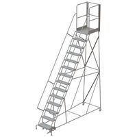 Tri-Arc RWSR114246-XR 14-Step Gateway Rear-Exit Steel Rolling Ladder with 30" Deep Top Platform, Perforated Tread with Handrails, 24" Wide Steps, Gray