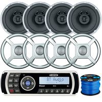 Jensen MS2ARTL AM/FM/USB Bluetooth Stereo w/App Control - 4 x Jensen Marine MS650 6.5" Waterpoof Coaxial Speakers - 4 x 6.5 Removable Marine Audio Grilles (Silver) - Speaker Wire