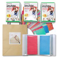 Lazur] Fujifilm instax Mini Instant Film 20×3pack (60 Exposures) + 60 Sticker Frames + 60 Pocket Mini Photo Album for Fujifilm Instax Mini 7s 8 8+ 9 25 26 50s 70 90 Film + Gift Bag