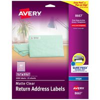 Avery Matte Frosted Clear Return Address Labels for Inkjet Printers, 1/2" x 1-3/4", 2,000 Labels (8667)