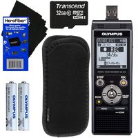 Olympus WS-853 Digital Voice Recorder (Black) with Direct USB + 32GB MicroSD Memory Card + Protective Case + AAA Rechargeable Batteries + HeroFiber Ultra Gentle Cleaning Cloth
