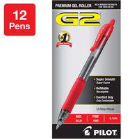 PILOT G2 Premium Refillable & Retractable Rolling Ball Gel Pens, Fine Point, Red Ink, 12 Count (31022)