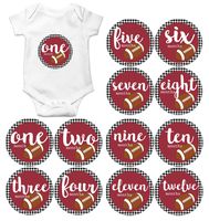 Gift Set of 12 Round Keepsake Photography Monthly Baby Stickers with University of Alabama Roll Tide Football in Crimson MOSB8020