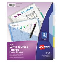 Avery 16176 Write & Erase Big Tab Plastic Dividers w/Slash Pocket, 5-Tab, Letter