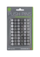 U Brands Fashion Steel Push Pins, Black White & Gray Assorted Colors, 54 Count - 575U06-24