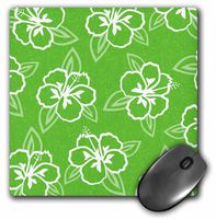 3dRose Hawaiian Hibiscus Flower Print - Green and White - Mouse Pad, 8 by 8 inches (mp_77500_1)