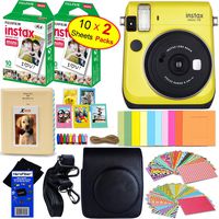Fujifilm instax Mini 70 Instant Film Camera (Canary Yellow) + Fujifilm instax Mini Instant Film (20 Sheets) + Custom Case + Assorted Frames + Photo Album + 60 Colorful Sticker Frames + HeroFiber