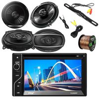 Pyle 6.5'' 2-DIN Touch Screen Receiver with Pyle License Plate Mount Camera, Pioneer 6.5" 2-Way 300W(Pair), Pioneer 6"x9" 420W 3-Way (Pair) & 16G 50' Speaker Wire
