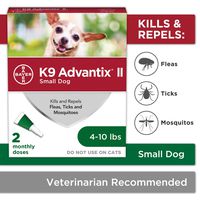 Bayer K9 Advantix II Flea, Tick and Mosquito Prevention for Small Dogs, 4 - 10 lb, 2 doses
