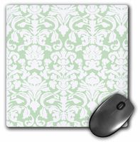 3dRose LLC 8 x 8 x 0.25 Inches Mouse Pad, Green/White French Floral Damask Pattern (mp_76584_1)