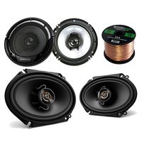 2 Pair Car Speaker Package of 2X Kenwood KFCC6866S 6x8 250 Watt 2-Way Sport Series Black Coaxial Speakers + 2X KFC-1665S 6 1/2" Inch 2-Way Audio Speaker + Enrock 16g 50 Ft Speaker Wire