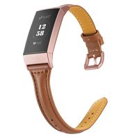 Wearlizer Compatible with Charge 3 Bands for Women Slim Leather Replacement for Charge hr 3 Special Edition Rose Gold Band Assesories Strap Brown