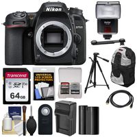Nikon D7500 Wi-Fi 4K Digital SLR Camera Body with 64GB Card + Battery & Charger + Backpack + Tripod + Flash + Diffuser + Remote + Kit