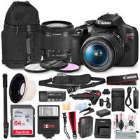 Canon T7 EOS Rebel DSLR Camera with EF-S 18-55mm f/3.5-5.6 is II Lens and Wide-Angle Lens Attachment + Battery Power Kit + 64GB SD Card Platinum Accessory Bundle