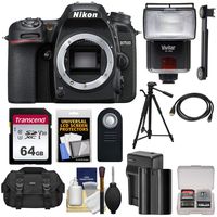 Nikon D7500 Wi-Fi 4K Digital SLR Camera Body with 64GB Card + Battery & Charger + Case + Tripod + Flash + HDMI Cable + Kit