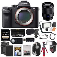 Sony Alpha A7R II 4K Wi-Fi Digital Camera Body with T FE 24-70mm f/4.0 Lens + 64GB Card + Battery + Charger + Backpack + Flash + LED + Tripod Kit