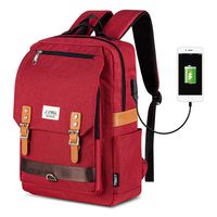 Vintage Laptop Backpack, Casual School College Backpack for Women for Men, Fits 15.6 Inch Notebook With USB Charging Port (Red)