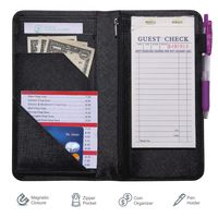 Mymazn 5x9 Server Book Organizer with Magnetic Closure,Zipper Pocket & Pen Holder for Waitress Waiter Restaurant Waitstuff Fits Guest Check Order Pad and Apron (Black)