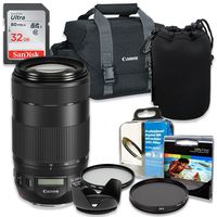 Professional Accessory Kit with Canon EF 70-300mm f/4-5.6 is II USM Lens & Canon 300-DG Shoulder Bag + SanDisk 32GB Class 10 Memory + Bundle Package Including HD Filters