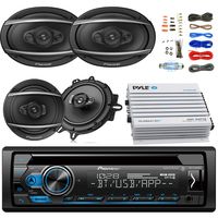 Pioneer Car Bluetooth Radio USB AUX CD Player Stereo Receiver - Bundle with 2x TSA1670F 6.5" 3-Way Car Speakers - 2x 6x9" 450W 4-Way Audio Speaker, 4-Channel Amplifier,  Amp Kit