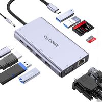 USB C Hub Adapter,VILCOME 11-in-1 USB C Adapter,with 4K USB C to HDMI,VGA, SD/TF Card Reader,Ethernet,2 USB 3.0 Ports,2 USB 2.0 Ports,87W PD Charging Port,for MacBook Pro/Air, iPad Pro, XPS and More