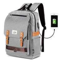 Vintage Laptop Backpack, Casual School College Backpack for Women for Men, Fits 15.6 Inch Notebook With USB Charging Port (Grey)