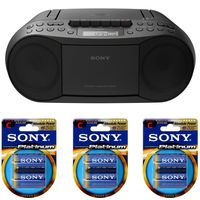 Sony CFDS70 Stereo CD/Cassette Boombox Home Audio Radio (Black) with 6 Sony Stamina C-Batteries